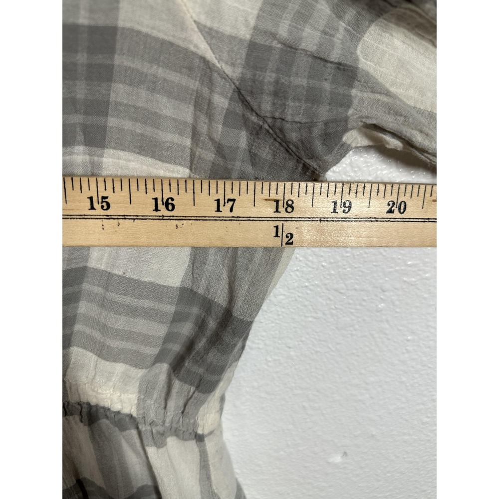Love Fire Shirt Womens Large Gray White Plaid Button Down Peplum Tunic Blouse - Picture 4 of 6